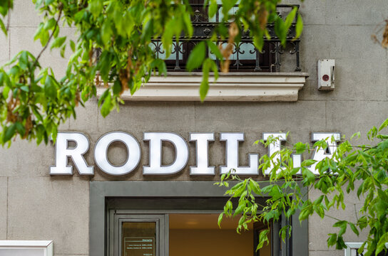 MADRID, SPAIN &ndash; MAY 12, 2021: Facade of a Rodilla restaurant in Madrid, a Spain-based fast food chain that specializes in cold and hot sandwiches, salads and pastries