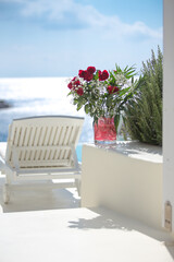Fototapeta na wymiar white chair at sea resort