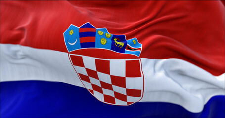 Detail of the national flag of Croatia flying in the wind