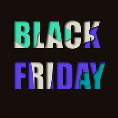Tags with the inscription Black Friday on a black background. Sales and discounts concept. Paper cut style. 3D render.Vector.