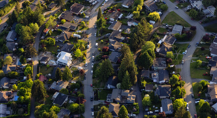 Aerial View from an Airplane of Residential Homes in Coquitlam, Greater Vancouver, British...