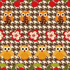 Tapeten Classic pattern with owls and flowers seamless repeat pattern print background © Doeke