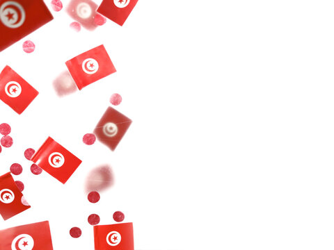 happy independence day Republic of Tunisia. March 20. Flags on a foggy background. The concept of freedom, patriotism and memory