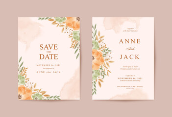 Rustic wedding invitation with beautiful watercolor floral collection