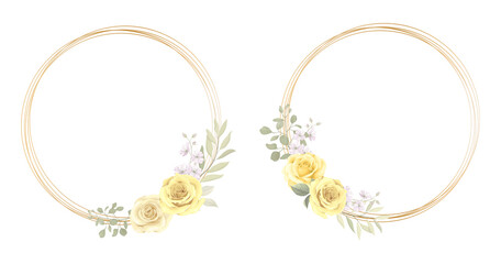 Floral frame collection with roses and eucalyptus leaves ornaments