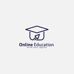 Online Class Logo Academy Cap and Mouse Pointer Symbol