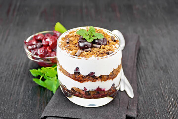Dessert Black Forest in glass on board
