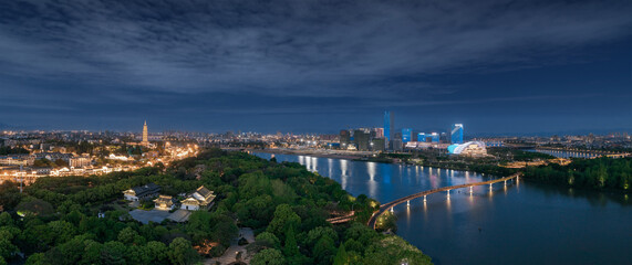 Fototapeta premium Urban environment at the intersection of Jinhua River，Yangjiang River and Wuyi River, Jinhua City, Zhejiang Province, China