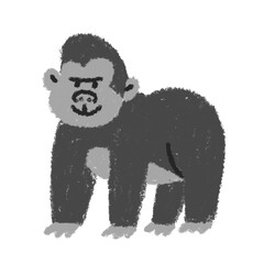 ゴリラ　動物　生き物　クレパス　イラスト 素材　手描き
