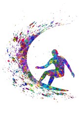 Obraz na płótnie Canvas Surfer sport watercolor art, abstract painting. sport art print, watercolor illustration rainbow, colorful, decoration wall art.