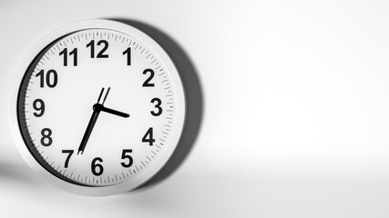 It is five to twelve, the clock is ticking. Grey Watch shows the time 5 before 12. Close up to a wall clock, with five minutes to twelve o'clock. Time is running out. White background with copy space