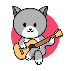Cute cat playing guitar cartoon illustration