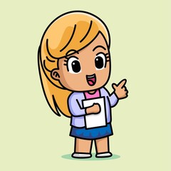 Young businesswoman holding documents cartoon illustration