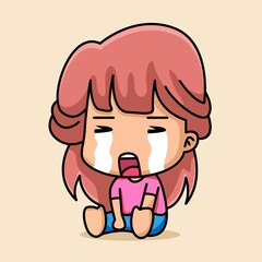 Cute sad girl cartoon illustration