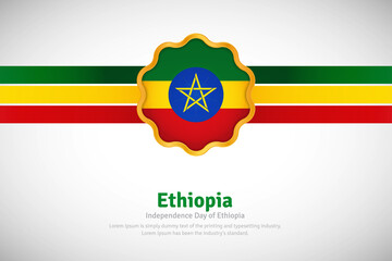 Artistic happy derg downfall day of Ethiopia with country flag in golden circular shape greeting background