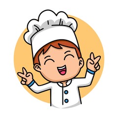 Cute chef boy smiling cartoon illustration