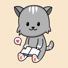 Cute cat read a book cartoon illustration