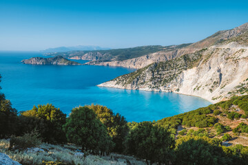 Fototapeta na wymiar Coastline of Kefalonia island close to Myrtos beach abd Assos village, Greece