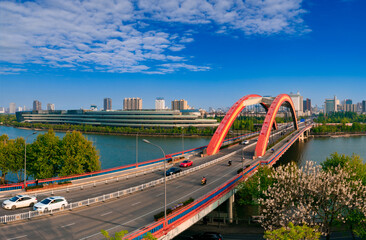 Naklejka premium Shuanglong Bridge, Jinhua City, Zhejiang Province, China