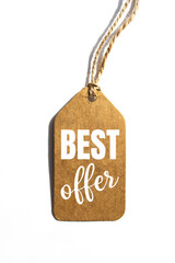 Inscription best offer. Inscription big sale on blank tag on white background