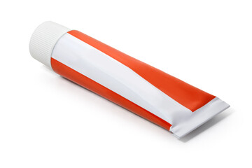 White with red  tube of ointment on a white background. View from above. Full depth of field. With clipping path