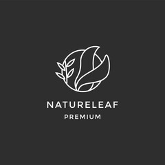  Abstract green leaf logo icon vector design. Landscape, garden, plant, nature and ecology vector logo design on black background