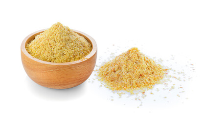 Wheat germ in wood bowl on white