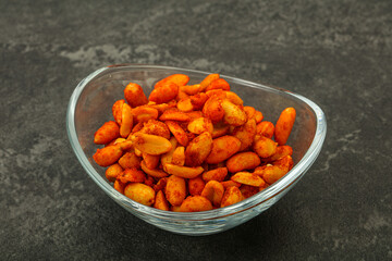 Chili peanut snack in the bowl