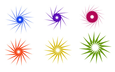 set of colorful shapes. Set of spiral stars. vector illustrations.