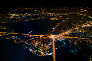 aerial view of illuminated roads near Moscow city