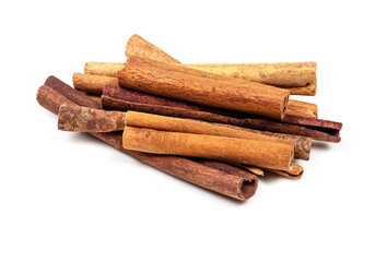 handful of chinese cinnamon (Cassia) on white