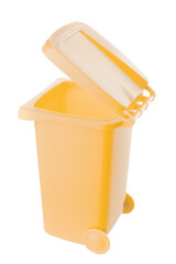 Plastic yellow trash can isolated on white background