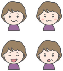 おばあちゃんのいろいろな表情　アイコンセット.
