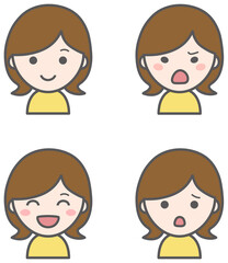 女性のいろいろな表情　アイコンセット.