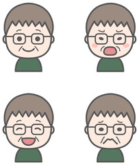 おじいちゃんのいろいろな表情　アイコンセット.
