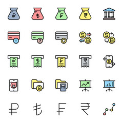Filled color outline icons for business & financial.