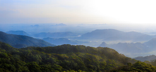 mountains in the fog