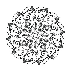 Coloring book, mandala, abstract elements, flower pattern . For adults and older children. Black and white circle flower ornament, Vector illustration
