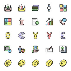 Filled color outline icons for business & financial.
