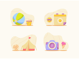 Fototapeta premium summer fun set collection package with color cartoon flat style vector design