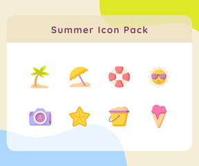 summer icon pack collection white isolated background with color cartoon flat style