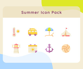 Obraz premium summer icon pack collection white isolated background with color cartoon flat style