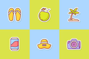summer sticker icon icons set collection package with color outline style