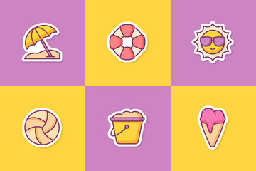 summer sticker icon icons set collection package with color outline style