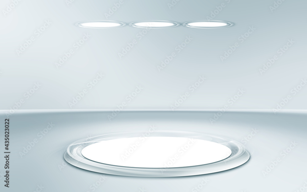 Poster empty room light space background. studio stage with lamp display area.