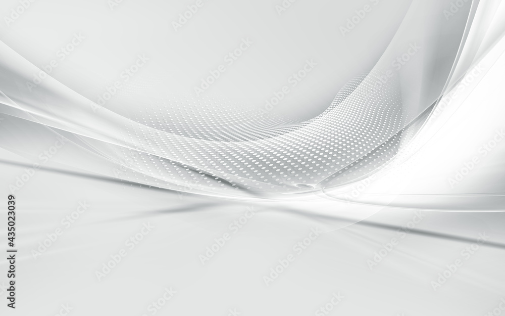 Poster futuristic white and soft gray background. modern web texture with halftone dots. 3d illustration.