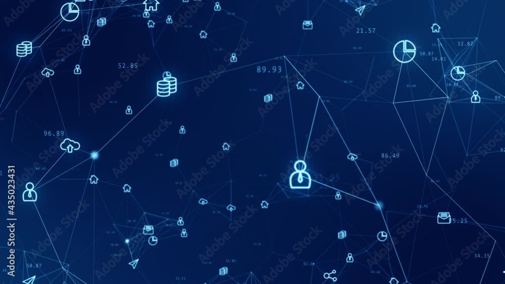 Poster motion graphic of blue technology futuristic icon with mesh network connection abstract background c