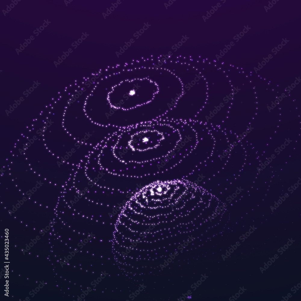 Poster abstract 3d sphere. futuristic dots background. colored music surface. 3d rendering.