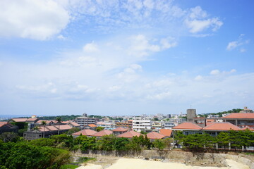 Fototapeta na wymiar Aerial view of Naha city from Shurijo castle in Okinawa, japan. Panorama - 沖縄 那覇市の街並み