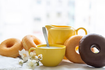 donuts and cup on the table